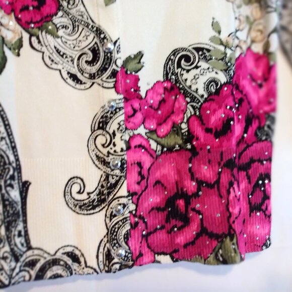 White House Black Market Rhinestone Floral Cardigan S Boho Chic Cottagecore - Picture 3 of 8